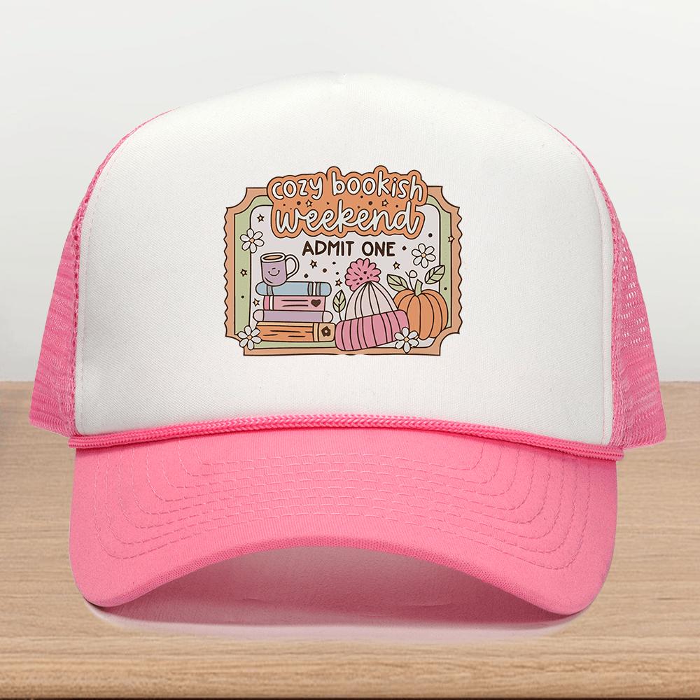 Cozy Bookish Weekend Ticket Trucker Cap Adjustable Polyester Mesh Hat Casual Unisex One Size