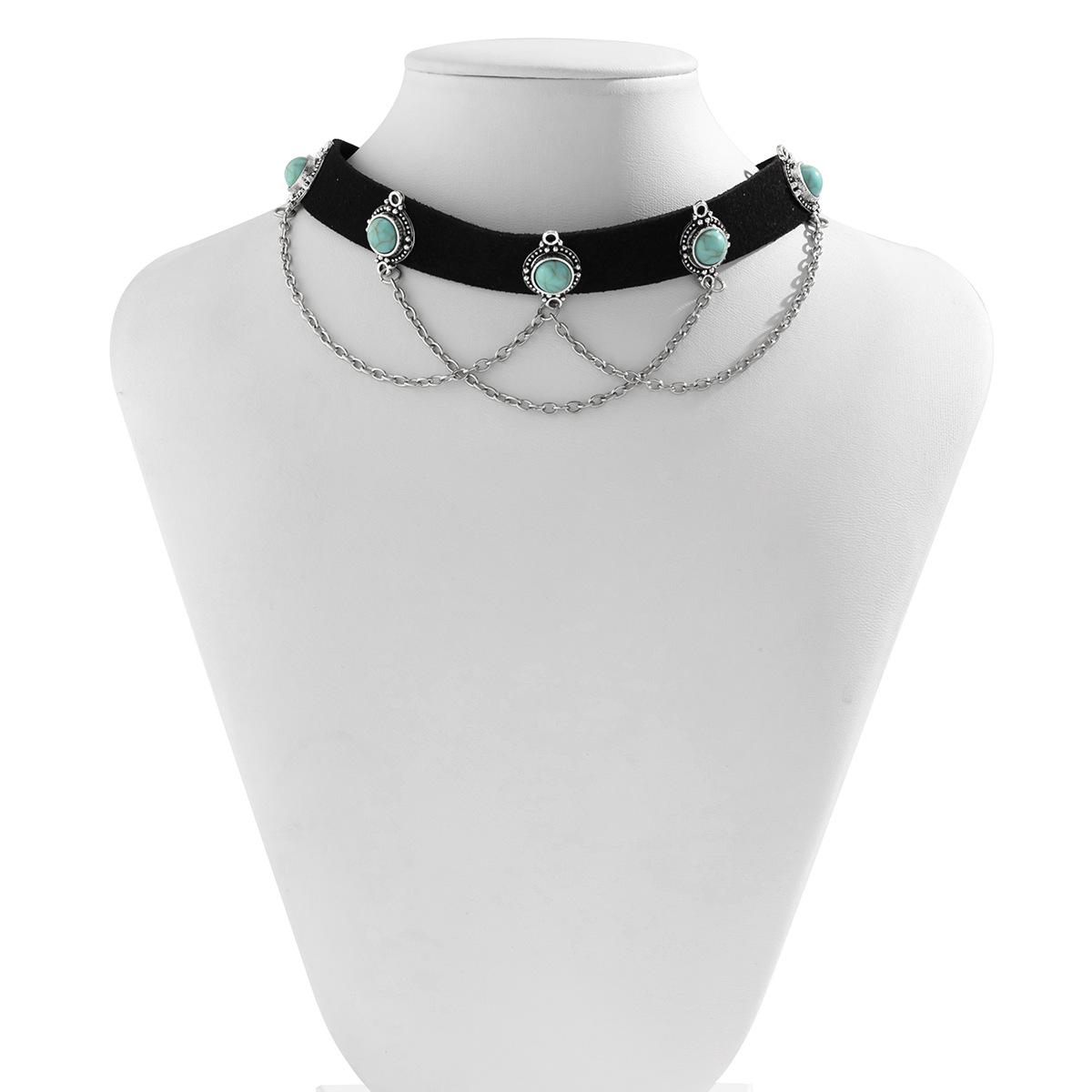 

Аксессуары, Богемное винтажное минималистичное колье-чокер, металлическая бахрома, цветочная пластина, бирюзовое колье