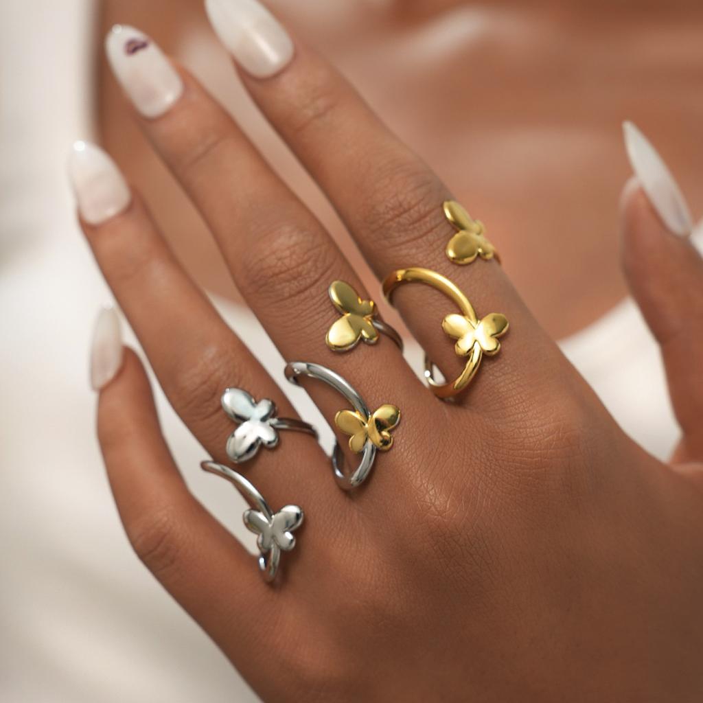 Exquisite Stainless Steel Butterfly Rings Women Irregular Open Rings Simple No Fade Party Holiday Daily Wear Jewelry Accessories
