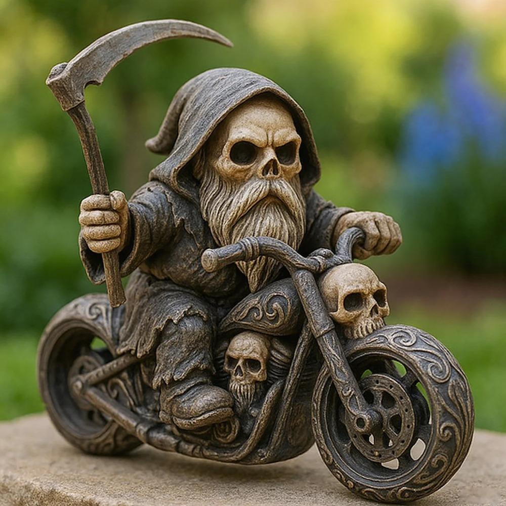 Reaper Figurine Skeleton Grim Motorcycle Rider Resin Outdoor Sculpture Motorcycle Skeleton Knight Gnome Statue for Garden Decor