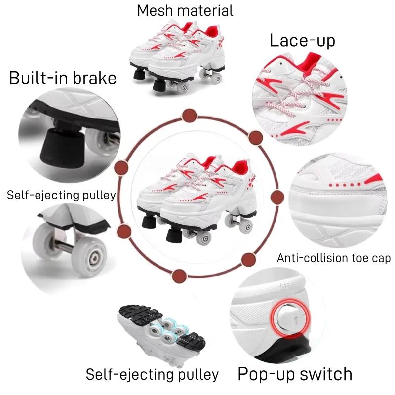 2025 New Dual-purpose Roller Skating Deformation Shoes Double Row Roller Skating Shoes Modified Version Four-wheel Running Shoes