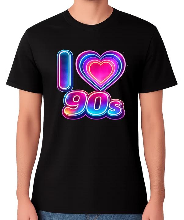 I Love 90s T-Shirt Neon Retro Pop Culture Graphic 1990s Unisex Tee XXL