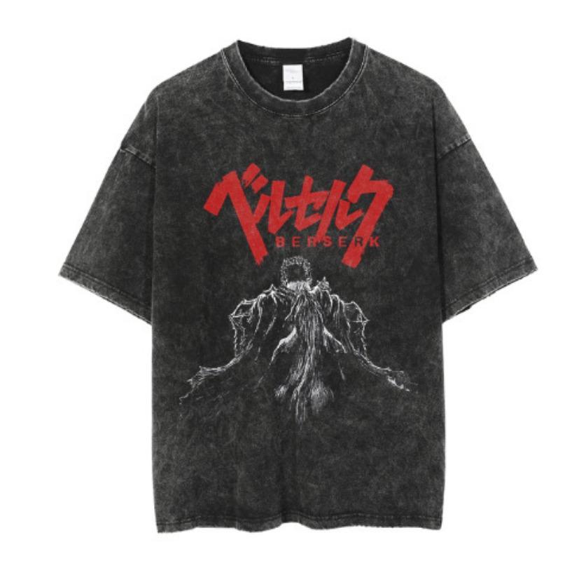 Unisex Hip Hop Men Streetwear Tshirt Washed Black Anime Naruto Graphic T-Shirt Cotton T Shirt Summer Tops Tees Vintage T Shirt