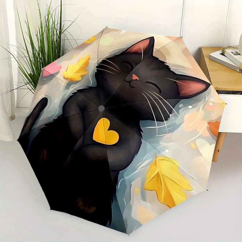 1 Stück Katzenherz Auto Öffnen/Schließen, Faltbarer Kompakter Regenschirm mit 8-Speichen-Gestell, Perfektes Geschenk Für Männer und Frauen 100