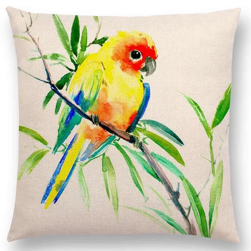 

Серия акварельных птиц Наволочка Золотой щегол Синица Кардинал Зимородок Принты Наволочка 66x66cm золотистый