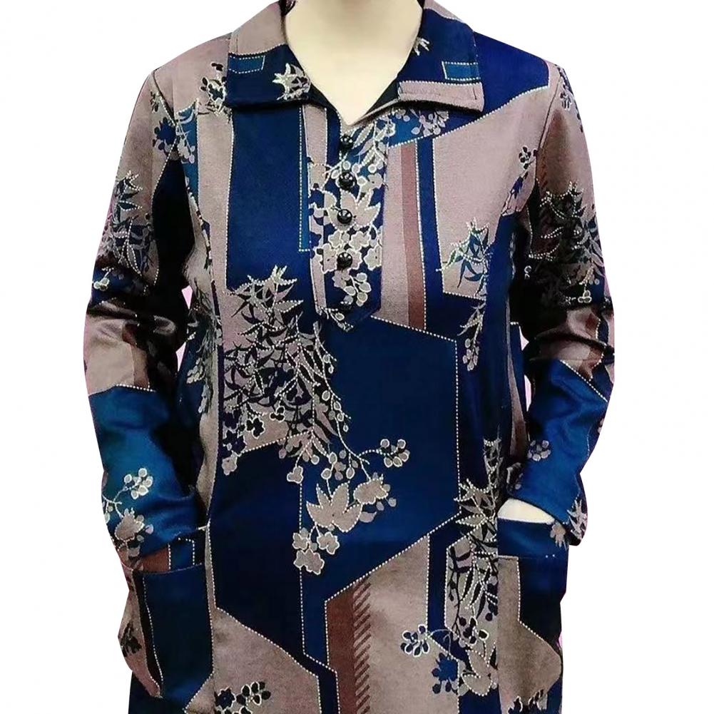 

Зручний топ з геометричним принтом і лацканами, сорочка в ретро-стилі з довгими рукавами для жінок вільного крою, пуловер для тіла XL синій