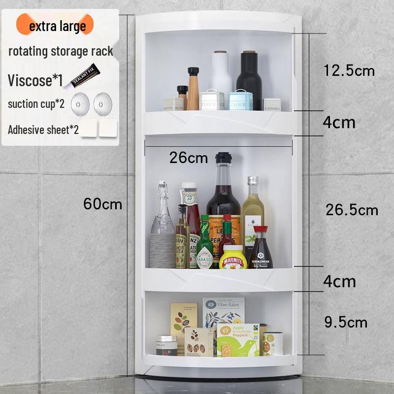 Triangle Kitchen Spice Rack: Wall-Mounted, Rotating Storage Shelf with Large Capacity and Punch-Free Corner Organizer