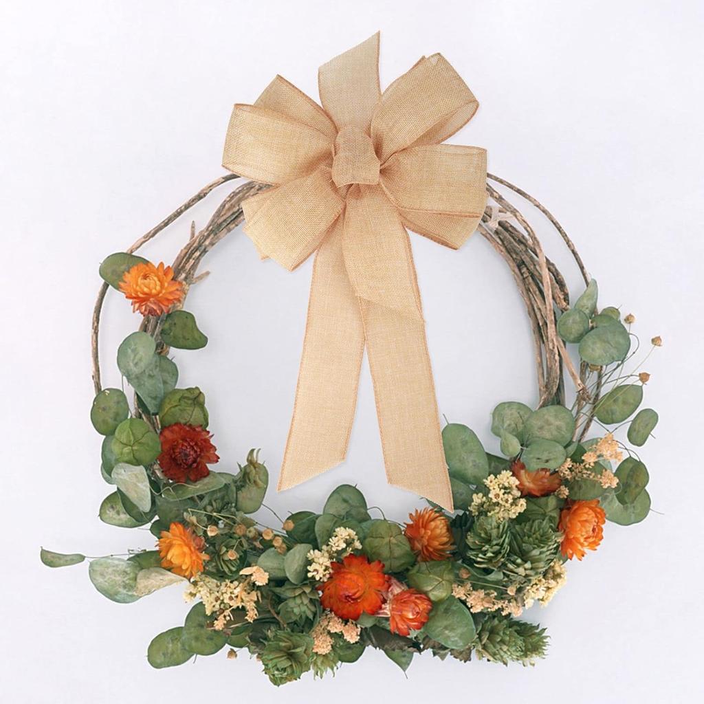 1 Pcs 10 x 20 Inch Big Bow Burlap Ribbon with Natural Jute Rustic Wreath Ribbons and Bow Use Wrapping, Party Decoration (Linen)