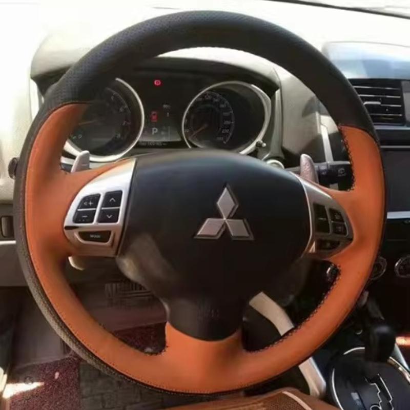 For Mitsubishi Outlander Lancer X 10 2007-2015 ASX 2010-2013 Hand-stitched black brown  Leather Car steering wheel Cover