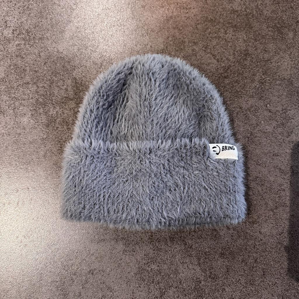 

Женская вязаная шапка-бини из теплого дышащего норкового полотна для повседневного использования серый