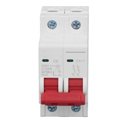 DC Circuit Breaker 6000A Breaking Capacity PV Miniature Circuit Breaker 2P 1000V 6A