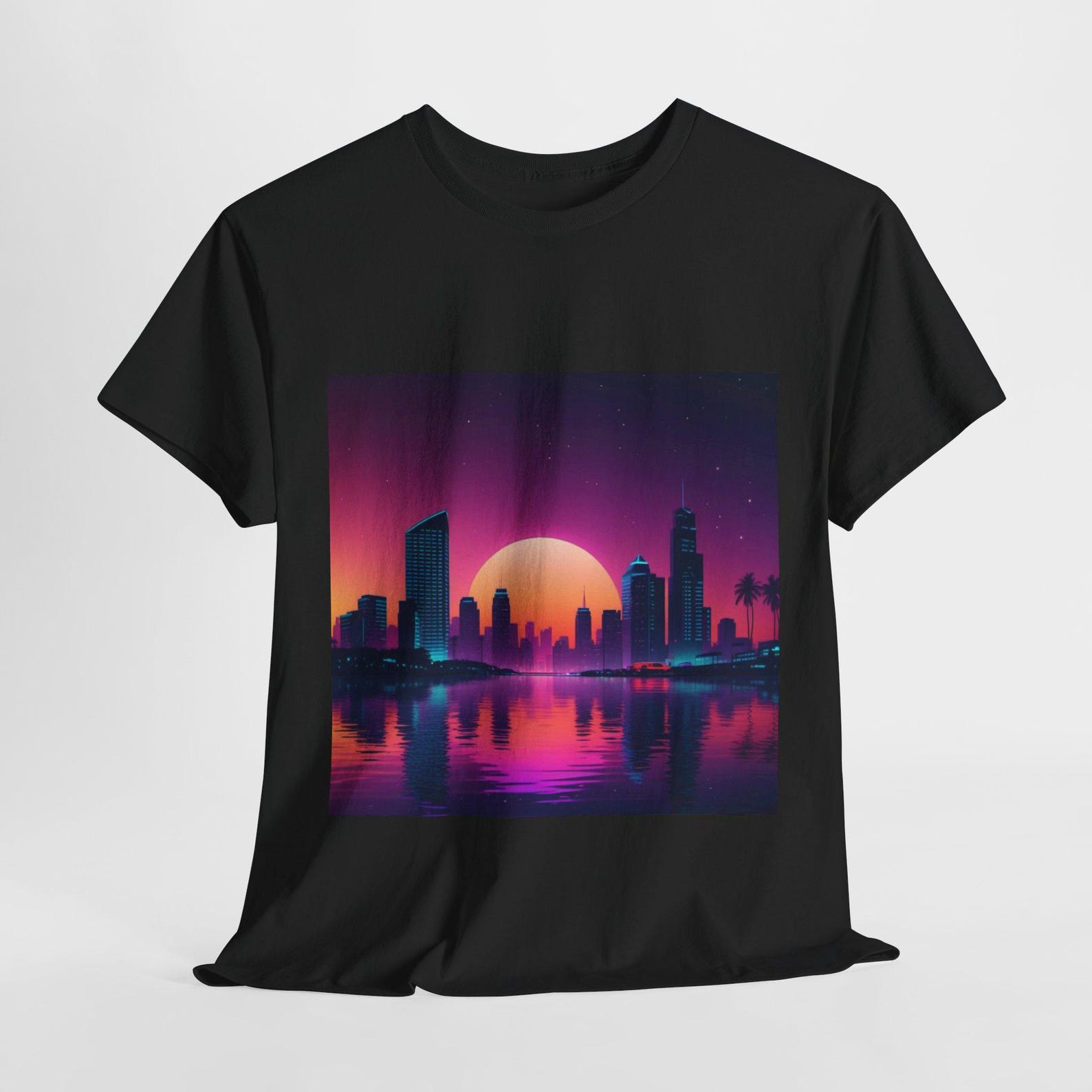 Retro Neon Sunset Graphic T-Shirt – 80s Style Unisex Tee S