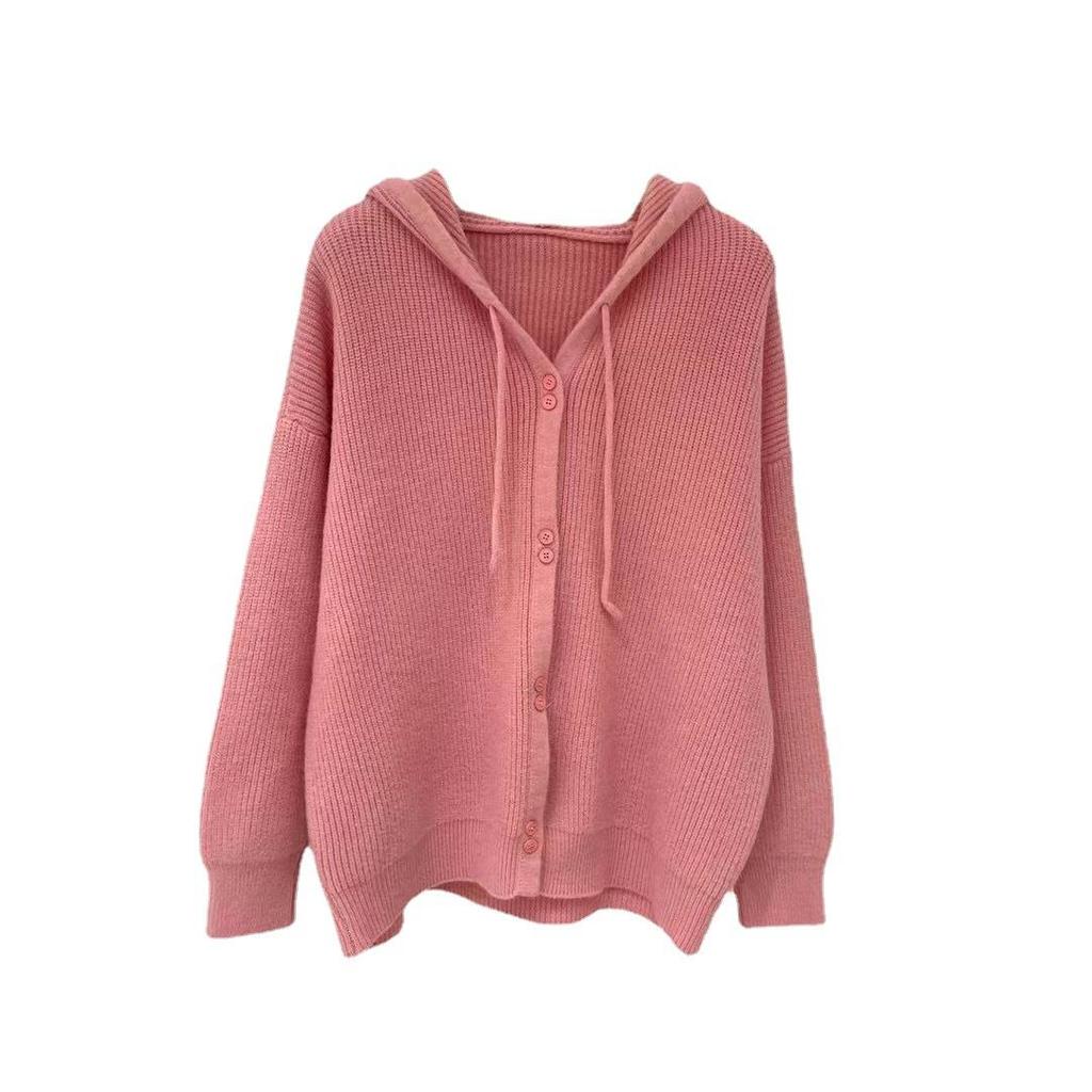 Suéter de otoño e invierno para mujer, cárdigan de punto con capucha, suéter suelto suave, abrigo, Top de manga larga