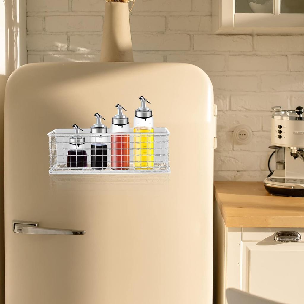 Wire Mesh Magnetic Storage Basket Trash Container Desk Tray Office Organizer for Refrigerator Microwave Oven Magnetic Surface Kitchen Office White