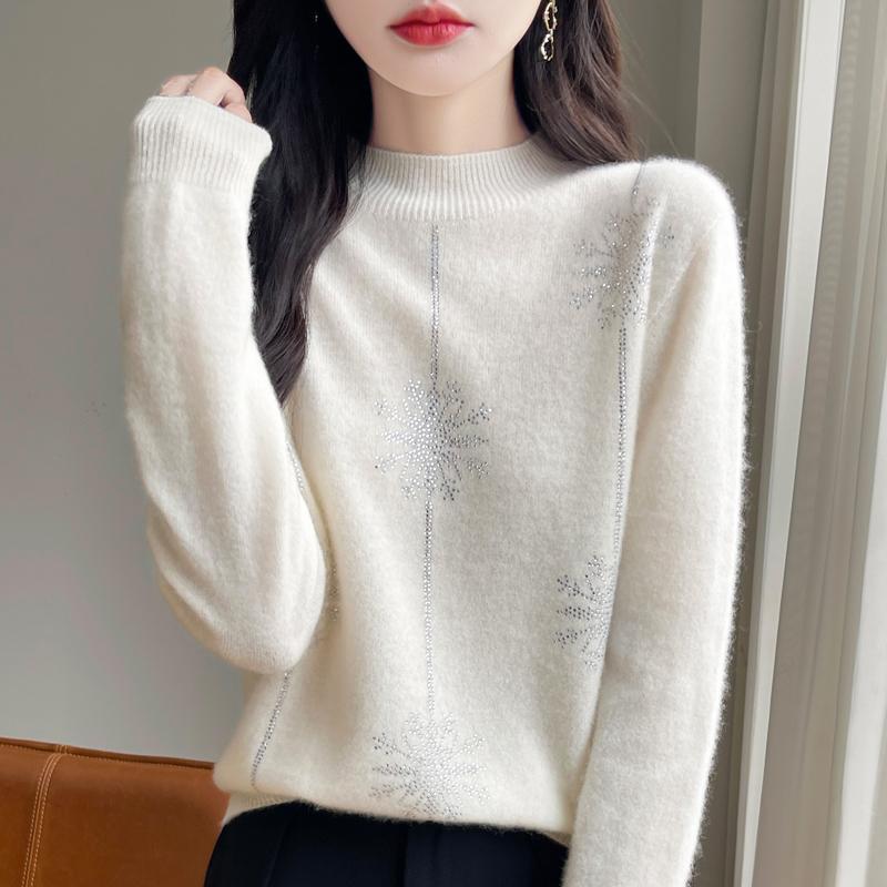 Women's Cashmere Sweater Qinghe Cashmere 30% Cashmere 70% Wool Autumn and Winter Pullover Warm and Fashionable