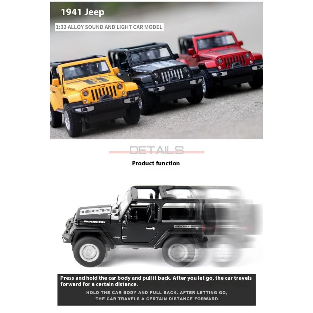 1/32 Scale Jeep Wrangler Rubicon Alloy Car Model Diecast Metal Toy Off Road Vehicles Sound Light Children Toy Trendy Display Ornament