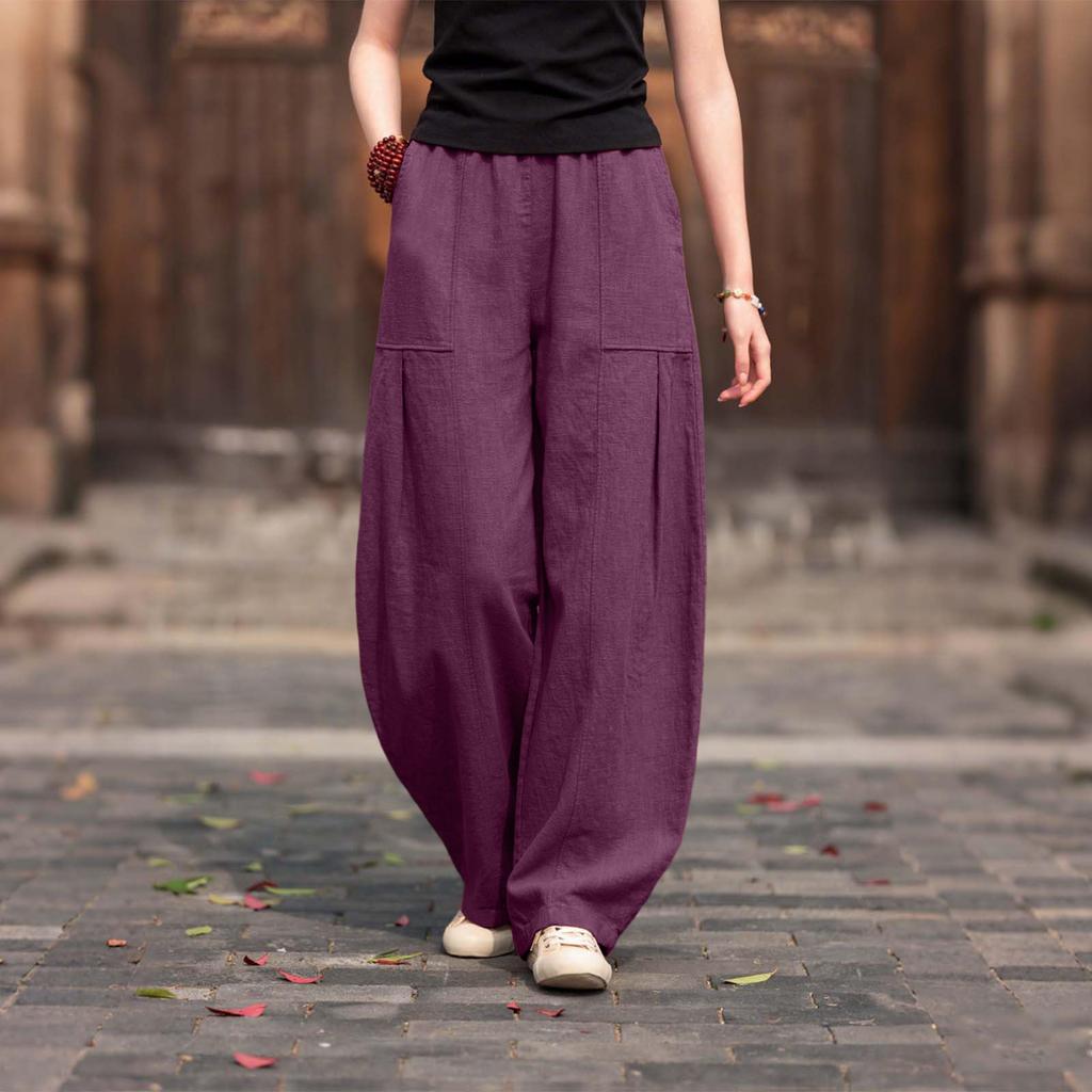 Ladies' Color Casual Fashion Breathable Loose Cotton And Linen Pants