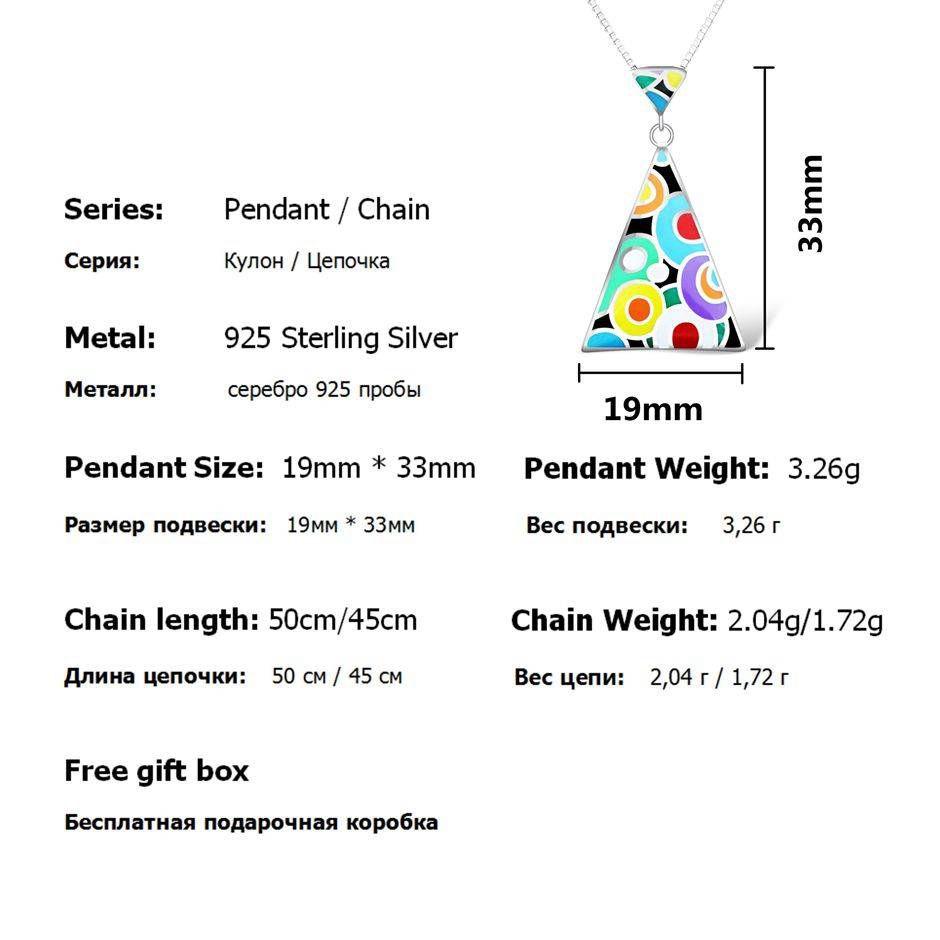 925 Sterling Silver Pendant Chain Colorful Geometric Pattern Triangle ...