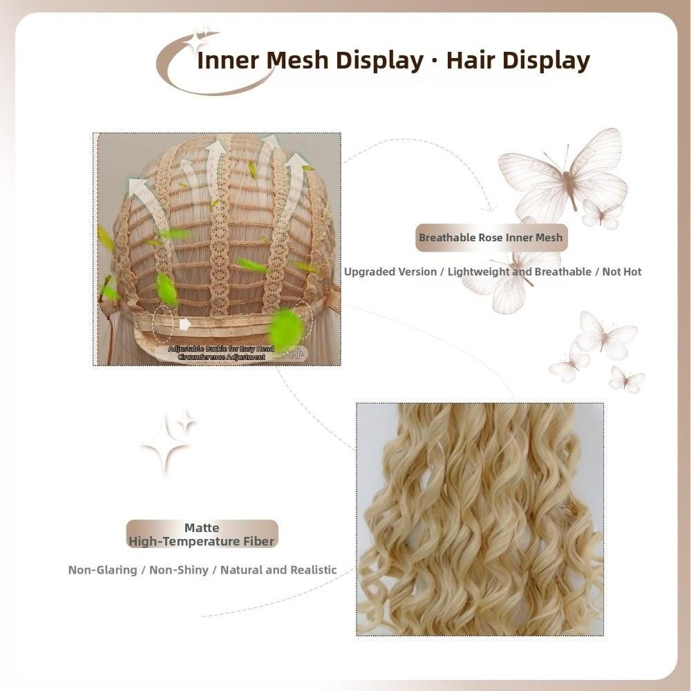 Harajuku Long Blonde Cosplay Wig 28inch Lolita Wig with Bangs Princess Curly Wavy Wig Carnival