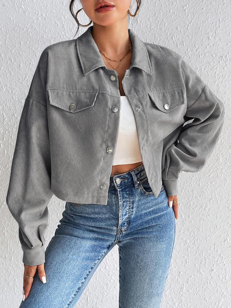 2024 Autumn and Winter Cross-border Amazon Europe, America, Temperament Slim-fitting Short Zipper Cardigan Polo Neck Corduroy Jacket