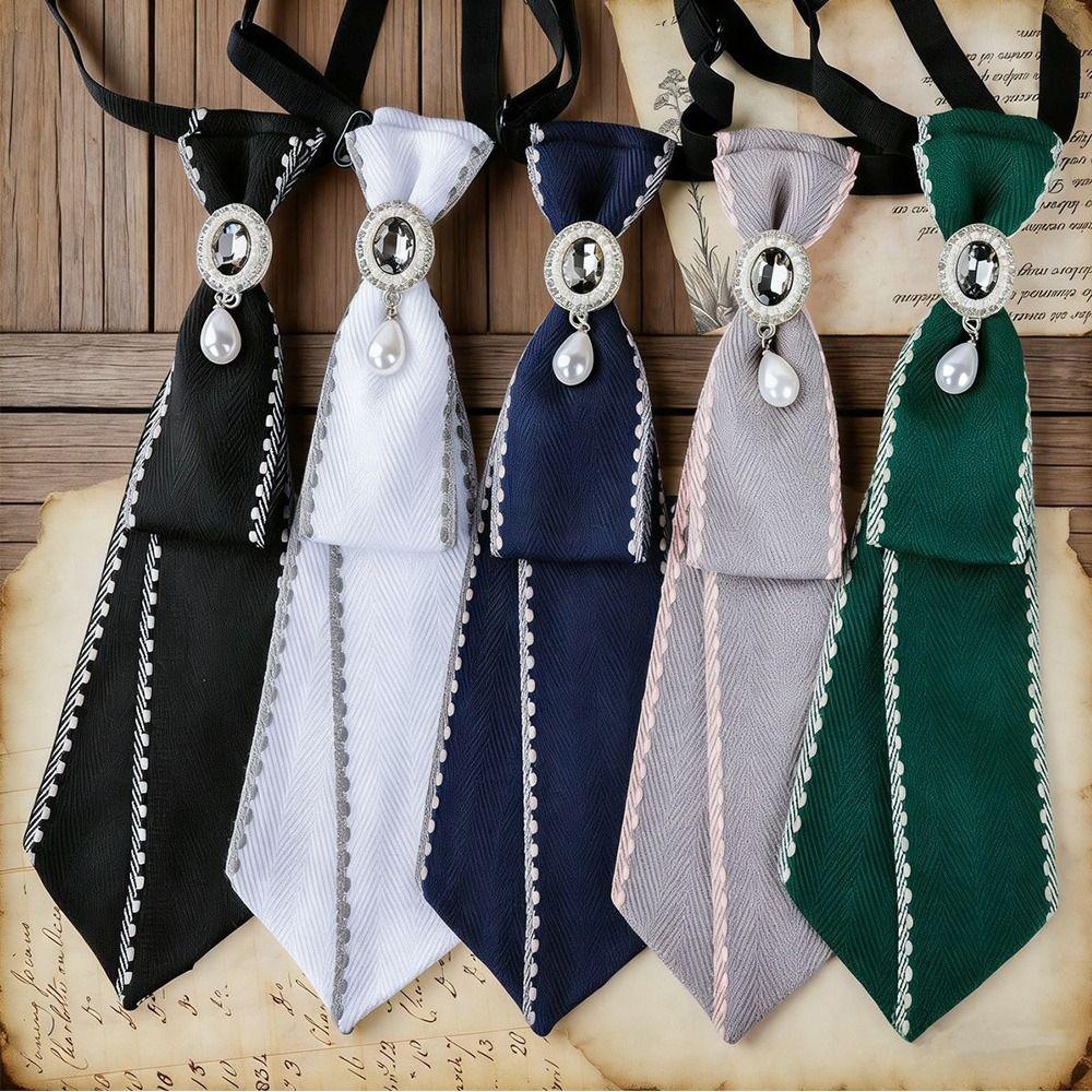 Pre-tied Chain Necktie Pearl Bowtie Fashion Cravat School Uniform