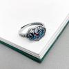 Adjustable 925 Sterling Silver Blue Lotus Ring for Men and Women