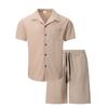 Men S Summer Thin Short Sleeve Cuban Collar Shirt And Shorts Casual Two Piece Set