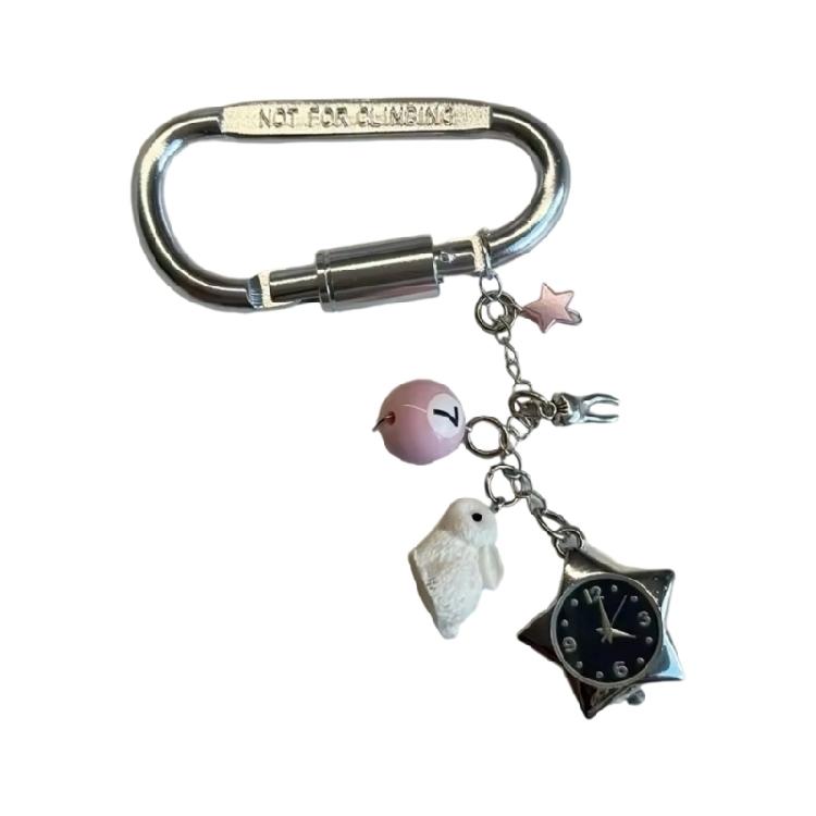 Unique Rotating Star Keychain Accessory With Time Display Stainless Steel Alloy Gift Timepiece Pendant Keyring