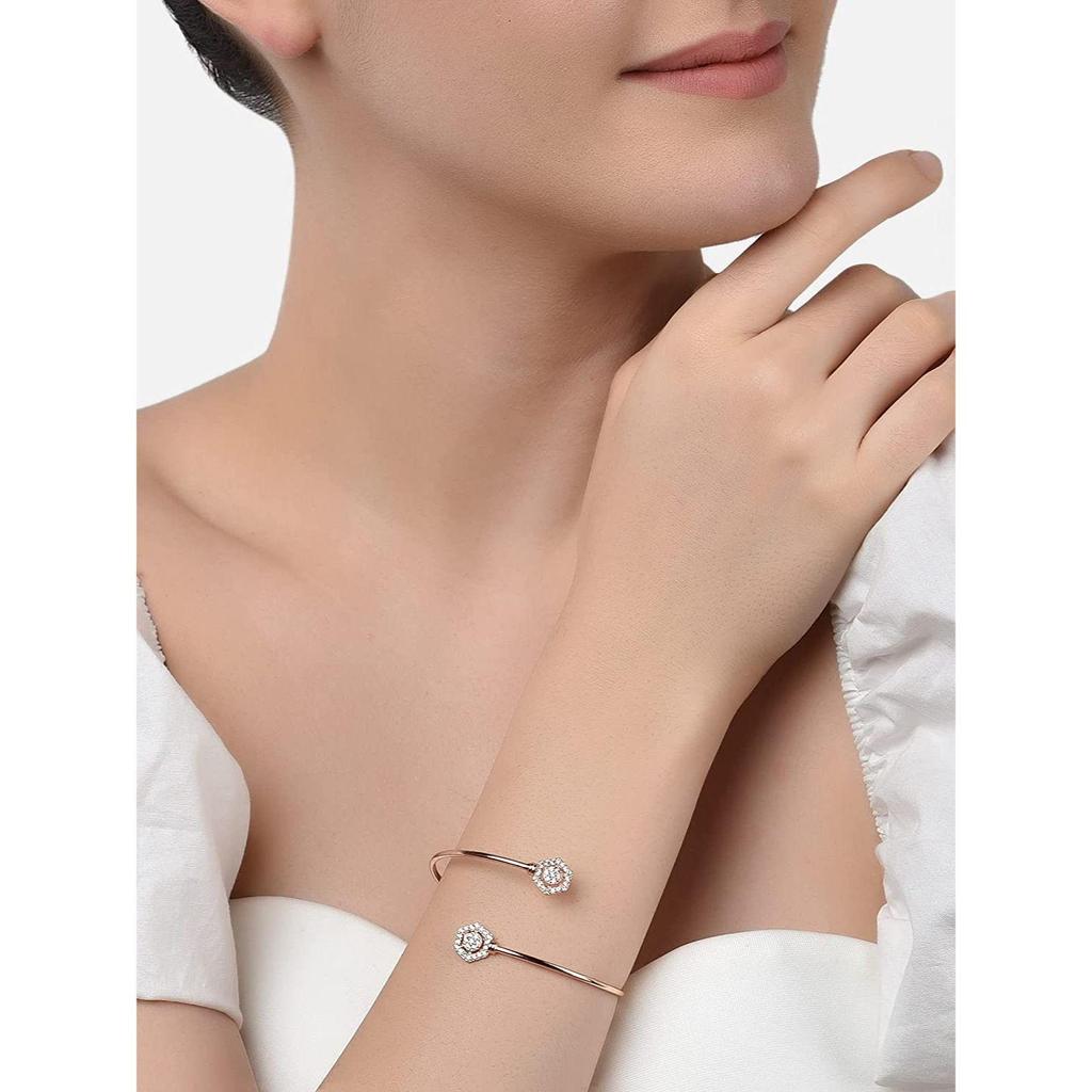 ZAVERI PEARLS Set of 2 Rose Gold Contemporary Cubic Zirconia Brass Kada Style Bracelet For Women-