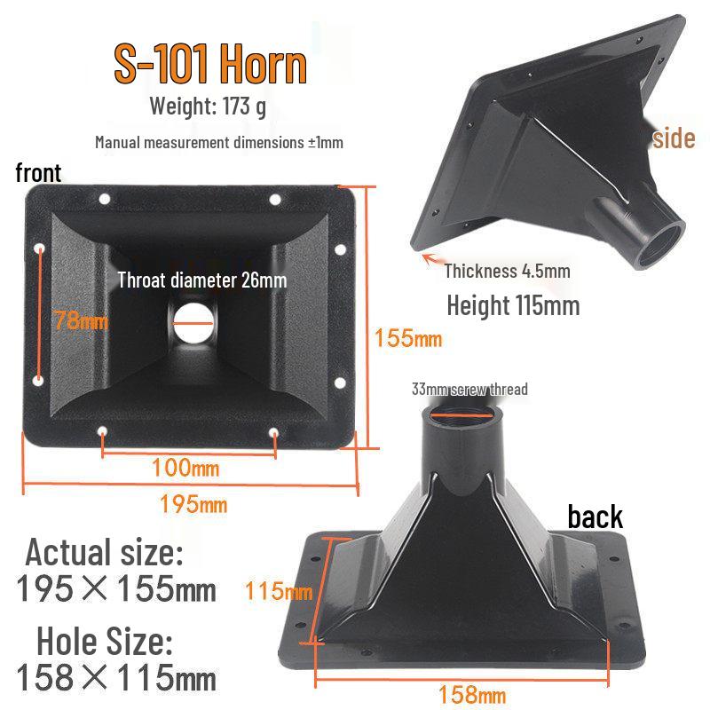 

Прямоугольный высокочастотный аудиодинамик-рупор 26 мм/38 мм с винтовым креплением
