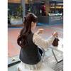 Autumn Lace Patchwork Tie-Up Stand Collar Long Sleeve Shirt for Women