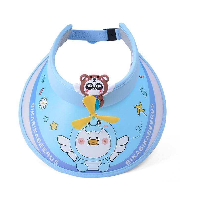 Fashionable Breathable Children Cartoon Sun Hat With Fan For Uv Protection 1106 Pink Blue