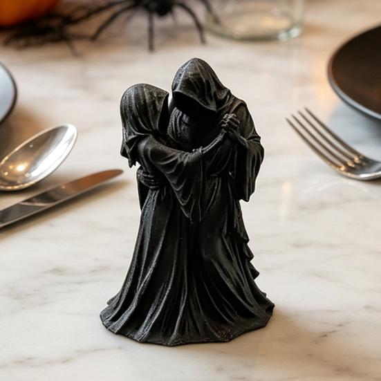 3D Geprinte Doodshoofd Beelden Dansend Grim Koppel Beeldje, Gotisch Met Kap Schedel Niche Verzamelaars Beeld, Donkere Esthetiek Tafelblad Decoratie, Halloween