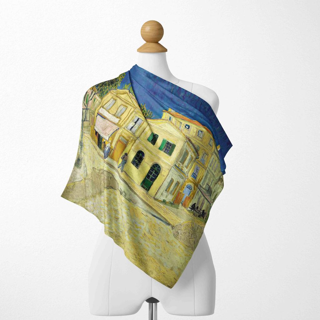 70CM*70CM Van Gogh Oil Painting Fashion Scarves for Women Print Silk Satin Hijab Scarf Female Luxury Brand Square Shawl Scarfs