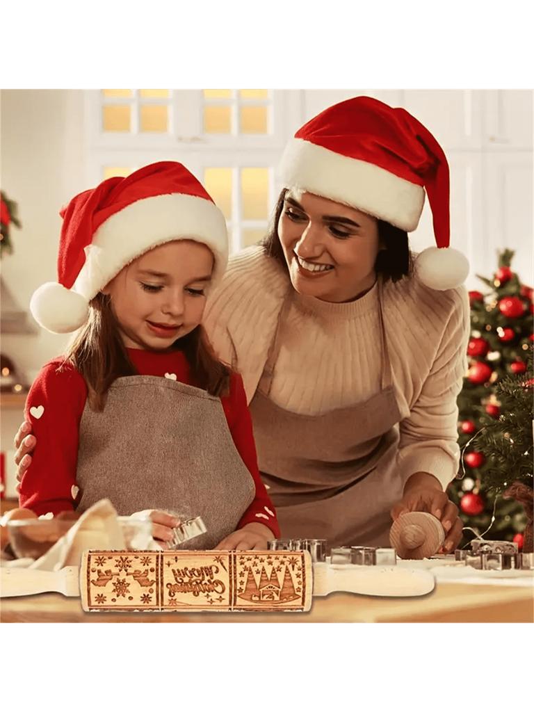 Christmas Snowflake & Vine Laser-Engraved Wooden Rolling Pin - Natural Wood Baking Tool for Holiday Cookies, Thanksgiving, Xmas.
