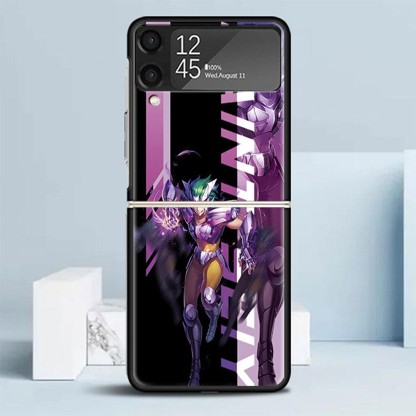 Saint Seiya Anime Black Cover for Samsung Galaxy Z Flip 7 6 5 4 3 5G Phone Case Flip7 Flip6 Flip5 Flip4 Flip3 Pattern Case Galax