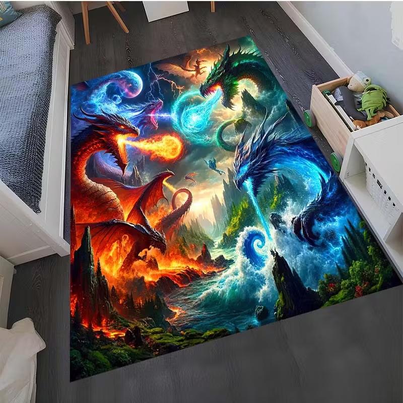 Phoenix Fire and Ice Pattern Area Rug Machine Washable Fiber Mat for Living Room Bedroom Entryway Dining Room Game Room Decor