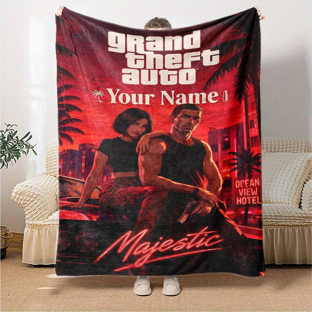 Grand Theft Auto Customize Text Blanket Gift Personalized Blanket Soft Warm Cozy Throw For Office Chair Livingroom Bed Sofa Four Seasons Universal