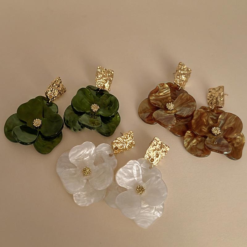 Pleated Acrylic Flower Drop Earrings 'Silver Needle' - Elegant, Versatile in... More