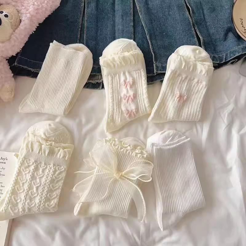 Neukundenrabatt: Weiße Spitzensocken - Damen Herbst/Winter Kollektion, Niedlicher Japanischer JK Stil