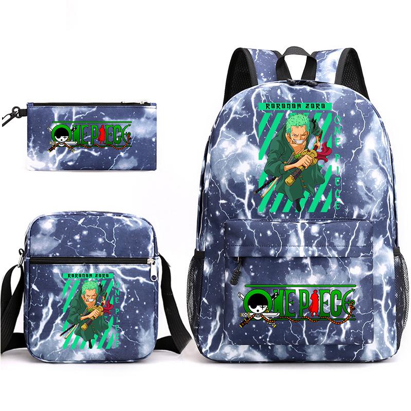 One Piece Zoro Print Student Backpack Set Casual Daypack with Shoulder Bag Pencil Case for Kids Teens School Supplies
