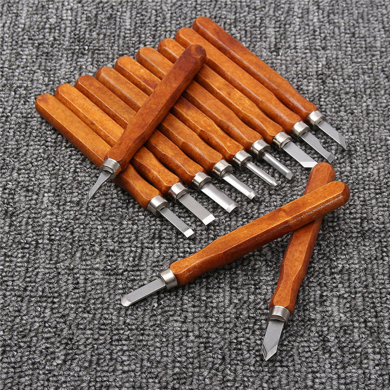 12Pcs Professional Wood Carving Hand Chisel Tool Kit Woodworking Gouges Knife Craft Set Carpenter