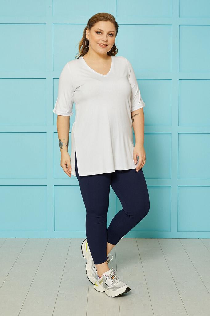 Tricou Stil Femei Mărime Mare Gât în V Larg de Bază