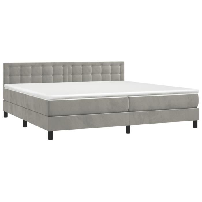 3141563 vidaXL Bed with Box Spring and Mattress Light Grey 200x200cm Velvet