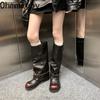Autumn Winter Thick Heel Women Western Cowboy Boots Fashion Belt Buckle Slip On Shoes Ladies Vintage Pleated Short Booties