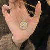 Women Light‑Luxury Necklace, New Chinese Style Full Diamond Double‑Sided Hollow Brushed Forged Compass Lemon Slice Pendant