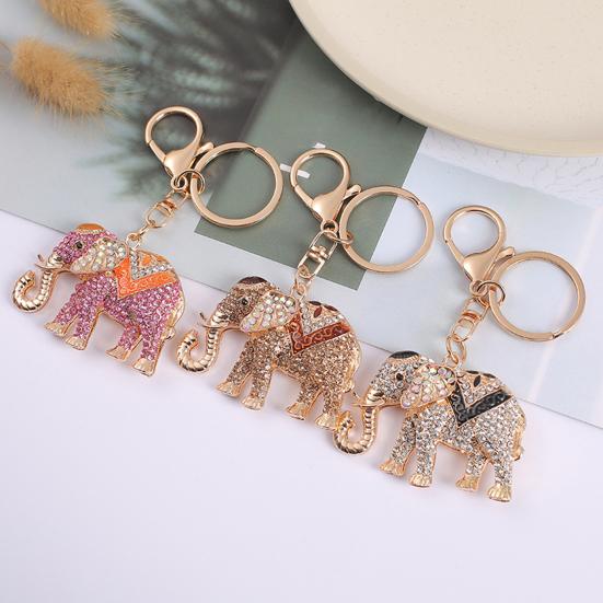 Keychain Sparkling Rhinestones Inlaid Elephant Design Keychain Pendant Enamel Oil Drip Process Smooth Edges Spring Buckle Key Holder Car Keys Good