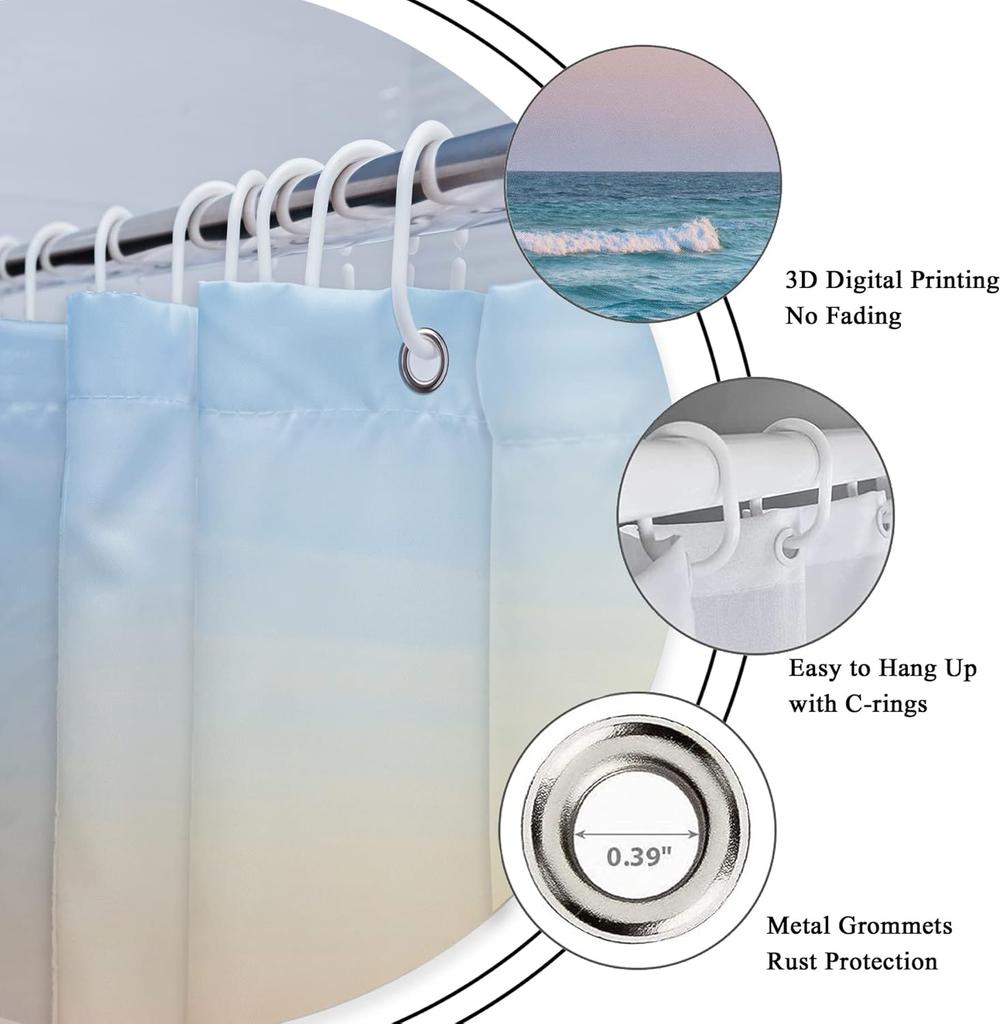 Ocean Beach Shower Curtain Bathroom Decorative Beach Hawaiian Art Print Fabric Shower Curtain Waterproof 12 Plastic Hook