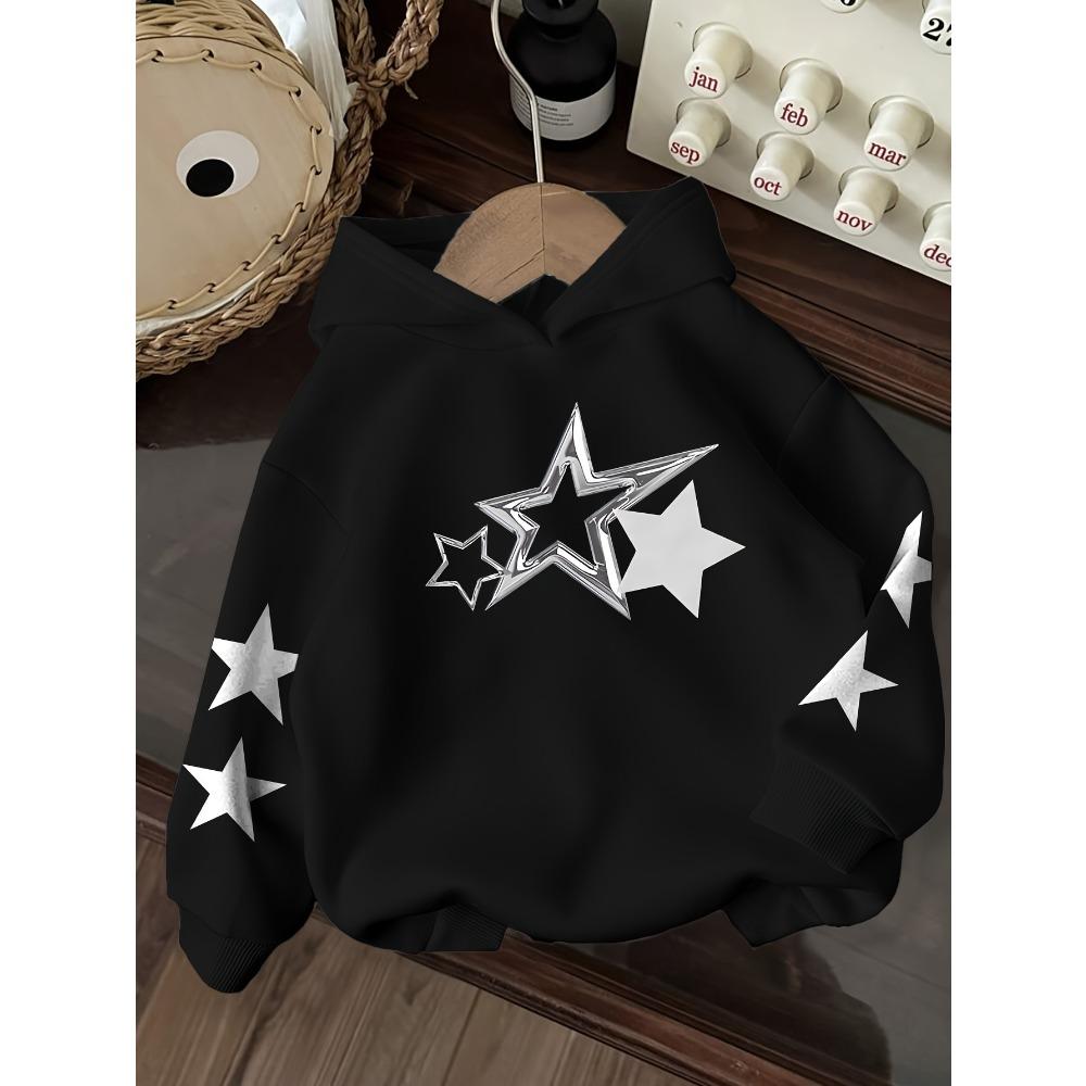 Star Combination Printing Children's Casual and Comfortable Hooded Sweater Vitality Style Children's Long-sleeved Pullover