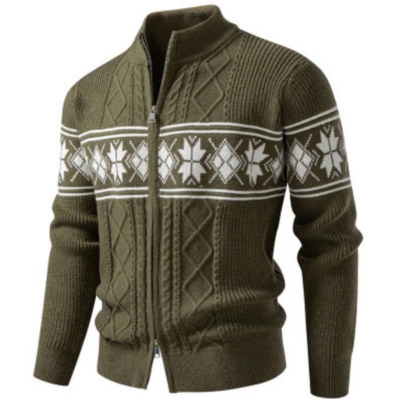New Men's Casual Stand Collar Christmas Sweater Fashion Jacquard Loose Large Size Knitted Cardigan Jacket